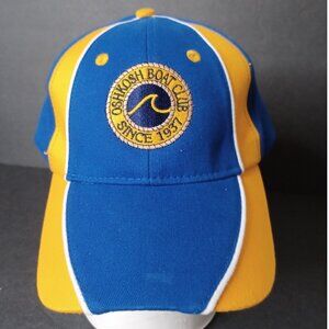 Oshkosh Boat Club Hat Logo Cap Blue Yellow Strap Back Adjustable